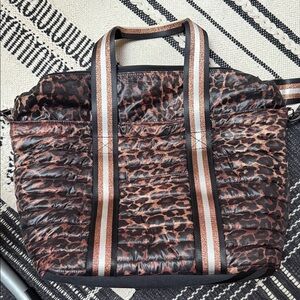 THINK ROYLN Leopard Quilted Tote with Striped Handles - Brown & Black